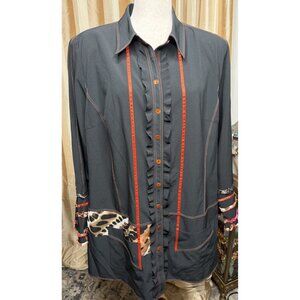 VTG ALAIN WEIZ 14 SILK BLOUSE TOP FALL HALLOWEEN JACKET TUNIC LIKE EILEEN FISHER